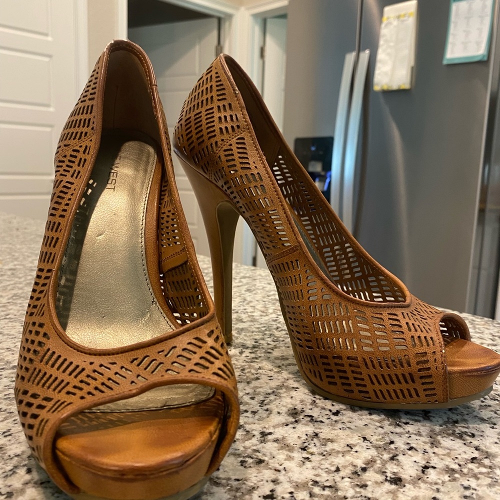 Brown cutout platform heels